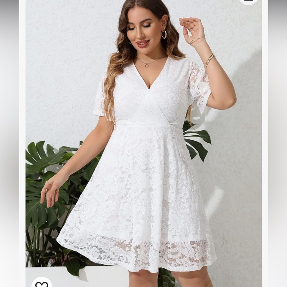 Women Plus Size Lace Cocktail Dress Summer Wrap V Neck Short Sleeve Flowy A Line